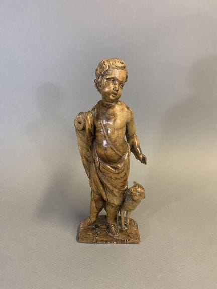 Saint Jean-Baptiste. Statuette en bois naturel scu