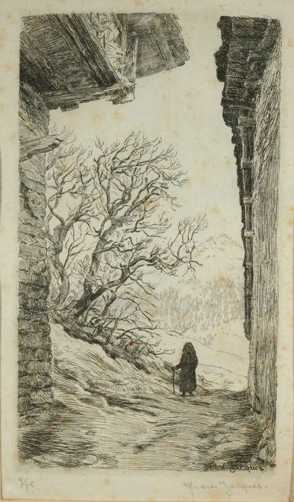 André JACQUES (1880-1960). Ruelle à Valezan, 1946.