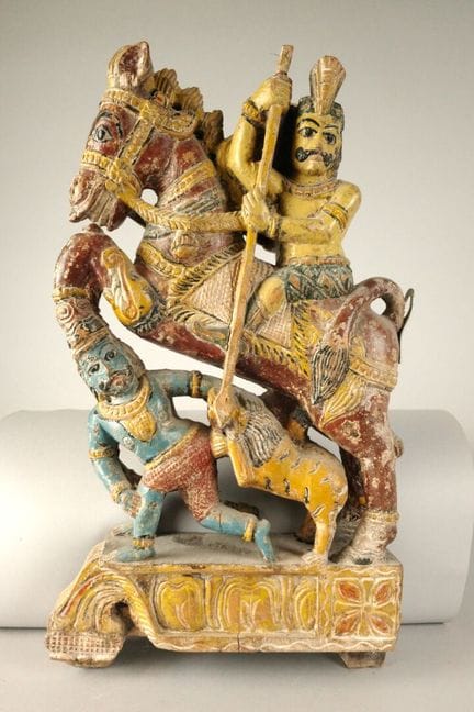 INDIEN. Reiter, der einen Löwen und einen Krieger 