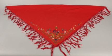 Red wool scarf with embroidered floral design
100 