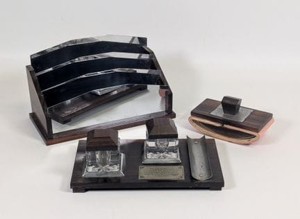 Set da scrivania (x3) in metallo, vetro e impialla