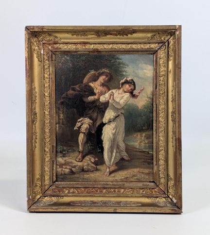 Ecole du XIXe, huile sur panneau figurant une scèn