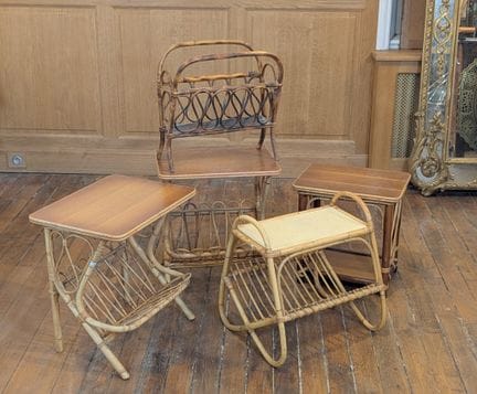 Set di mobili in rattan, intorno al 1960-1970, com