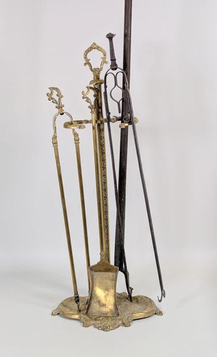 Set da camino (x3) in bronzo e ottone dorato cesel