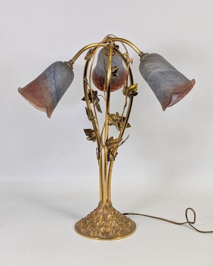 Base per lampada in bronzo e ottone dorato con dec