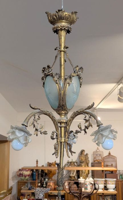 Lampada a sospensione in bronzo o ottone dorato ce