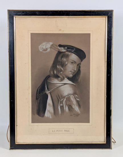 Ecole du XIXe, "le petit page", dessin au fusain r