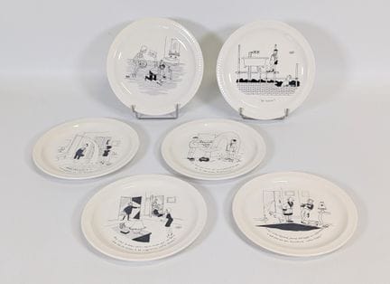 PORCHER, suite de (x6) assiettes en faïence à déco
