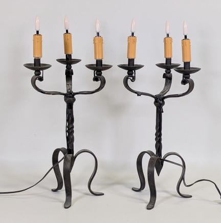 Par de candelabros de (x3) brazos de luz de hierro