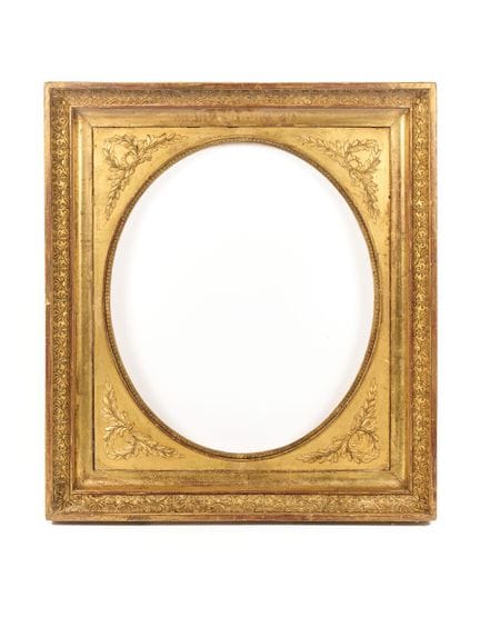 Holzrahmen mit sichtbarer Vergoldung, oval, verzie