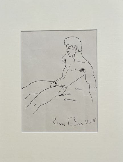 让·布莱（Jean BOULLET，1921-1970）
坐着的赤膊青年
纸本墨水画
右下角签名
画