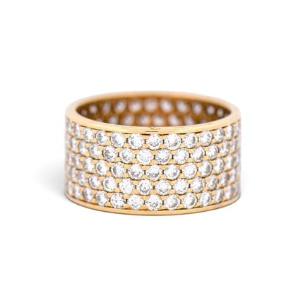 750° yellow gold band ring set with five rows of d