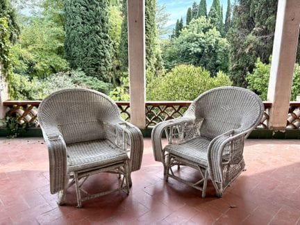 Paire de larges fauteuils de jardin d'hivers en ro
