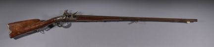 Beau fusil de chasse double à silex. Canons ronds,