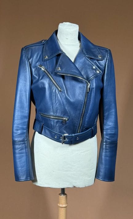 ALEXANDER McQUEEN 
Petrol blue leather perfecto ja