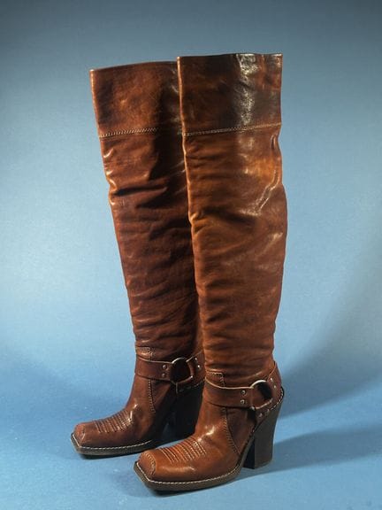 DIOR 
Pair of marbled brown leather cowboy-style t