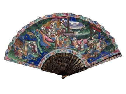 Assemblée au jardin, Chine, XIXe siècle 
Éventail 