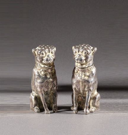Coppia di saliere in argento (925) a forma di carl