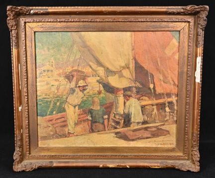 雅克·马迪奥尔（1871-1950）。
尼斯港。
布面油画，右下角有签名、作品位置标注及1914年创