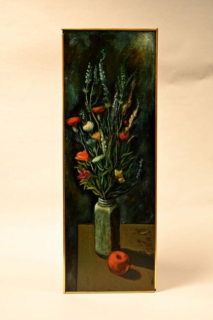 归功于阿尔达瓦斯特-贝比良（1923 - 2002）？
一束花 
油画在异种木板上。
食木昆虫的痕迹
