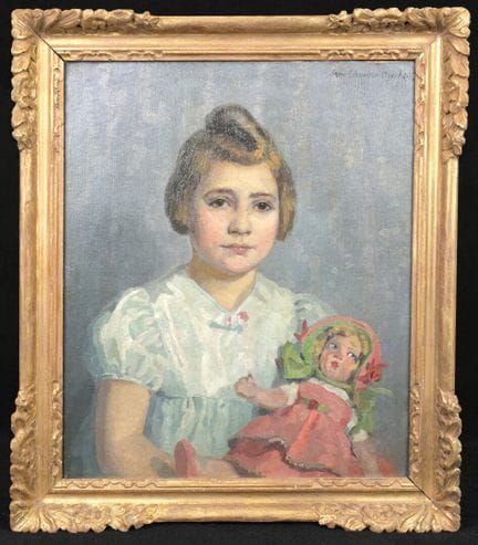 珍妮·肖勒·奥泽尔（1879-1965）
玩洋娃娃的小女孩。
布面油画，右上角有签名并标注1935年