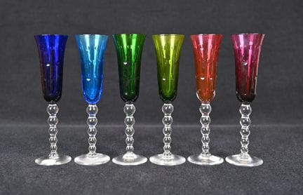 ST. LOUIS. Set of 6 champagne flutes in clear and 