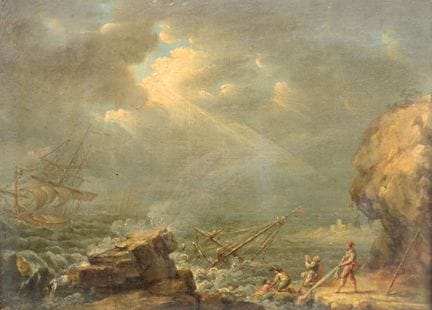 归因于皮埃尔·约瑟夫·瓦拉尔特（1753-1812）。
《海难》。
木板油画，背面标有归因于该艺术家