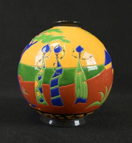 LONGWY. "Grigris" model ceramic ball vase decorate