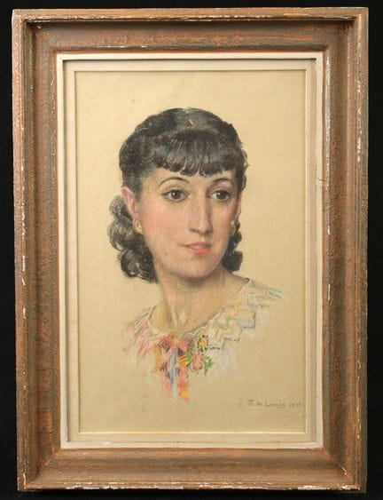 德·莱里斯（20世纪）。
女子肖像。
粉笔素描，右下角署名并标注1938年（有斑点）。
43.5 x