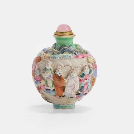 A Chinese famille rose moulded porcelain snuff bot