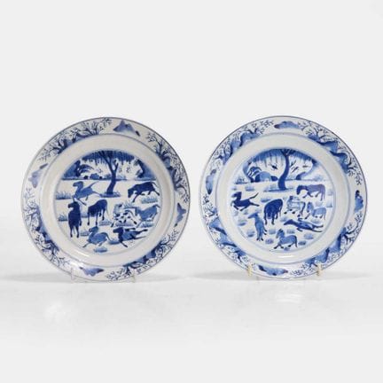 Paire de plats chinois bleus et blancs, période Ka