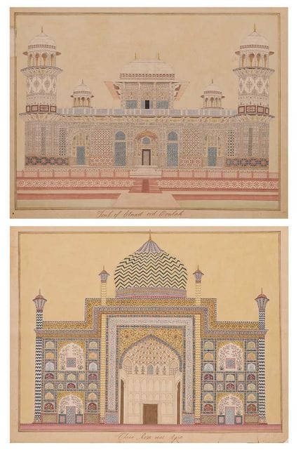 Deux grandes peintures architecturales représentan