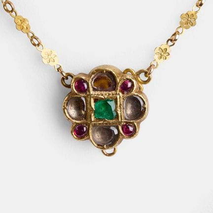 Pendentif indien en or, serti de diamants, de rubi