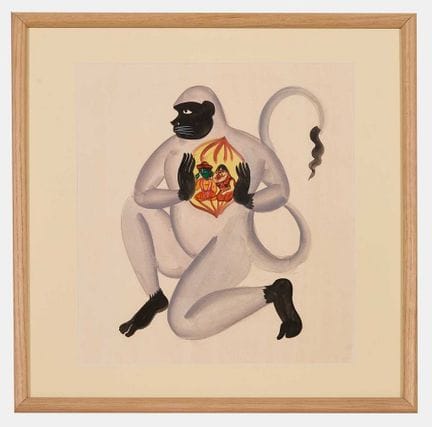Peinture indienne de Kalighat représentant Hanuman