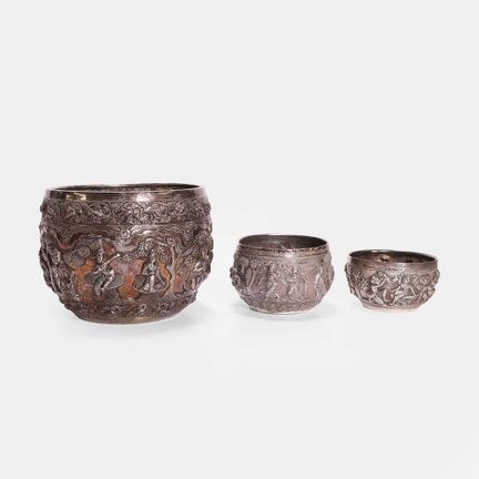 A large Burmese (Myanmar) silvered-metal bowl, 20t