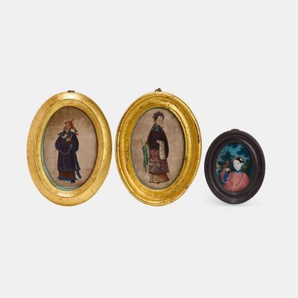 Three Chinese export pictures, Qing dynasty (1644-