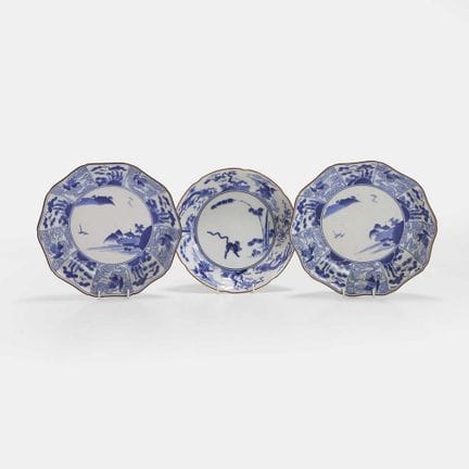 Three Japanese blue and white plates, 18th century
