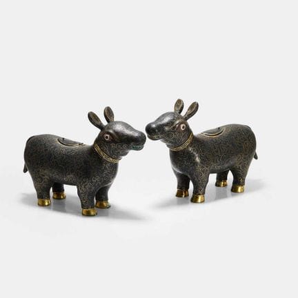 A pair of Chinese cloisonné tapir-like vessels (xi