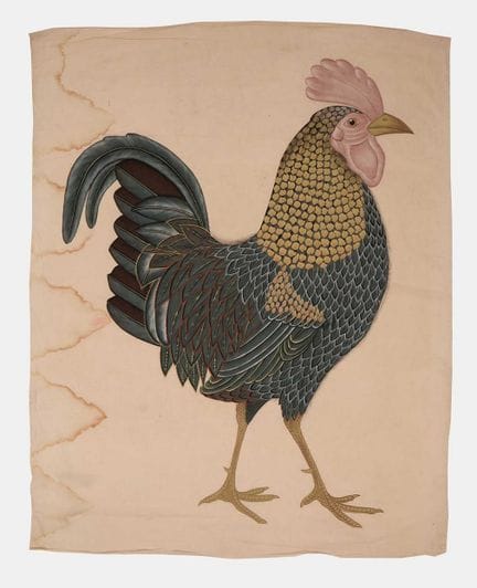 Grande peinture indienne représentant un coq de ju