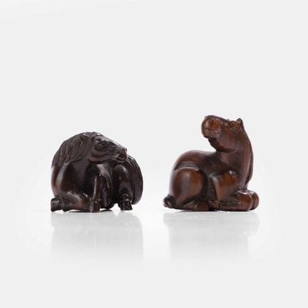 Two Japanese wood netsuke, Meiji period (1868-1912