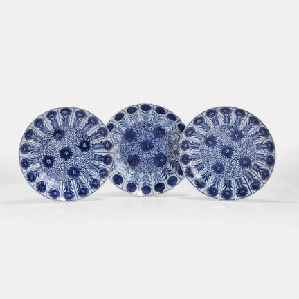 A group of three Chinese blue and white plates, Ka