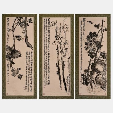 Three Chinese gouache paintings, 20th century, aft