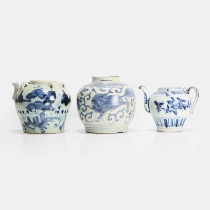 Three Chinese blue and white jars, Ming dynasty (1