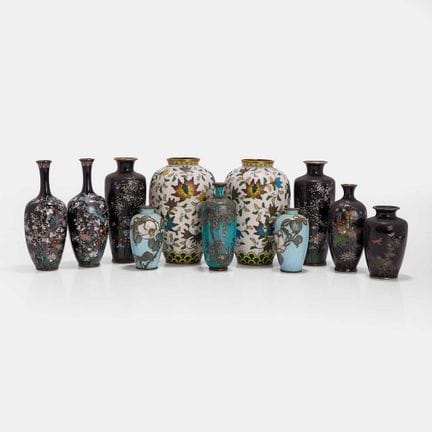 A collection of eleven Japanese cloisonné vases, 1