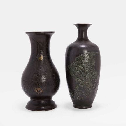 Two Japanese bronze vases, 19th-20th century, each