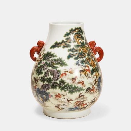 A large Chinese famille rose 'hundred deer' vase, 