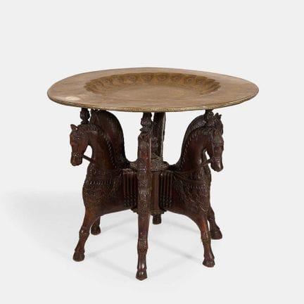 An Indian brass and wood occasional table, 19th-20