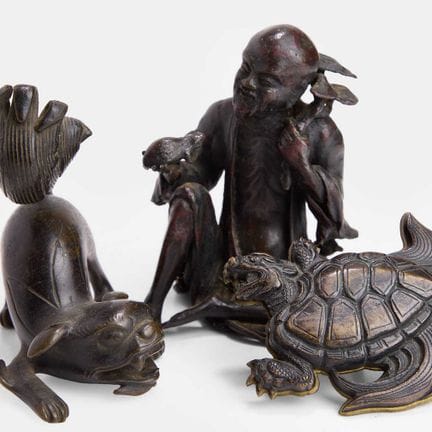 Three Japanese bronze okimono, 19th-20th century, 