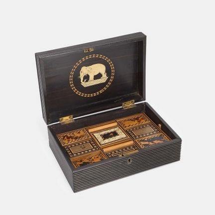 A Ceylonese (Sri Lankan) ebony and ivory-inlaid wo