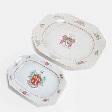 Two Chinese famille rose armorial meat dishes, 18t